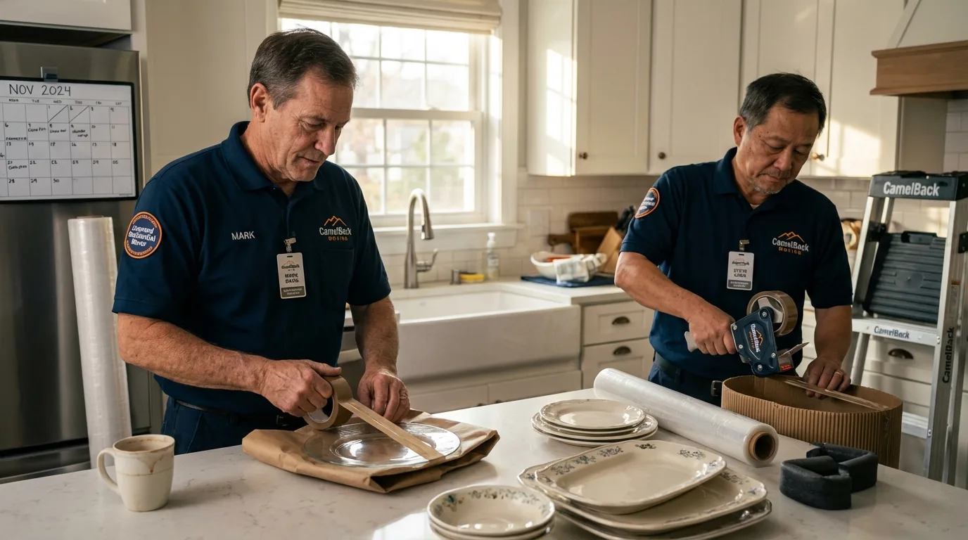 Professional crew packing kitchen dishware in Newville, PA