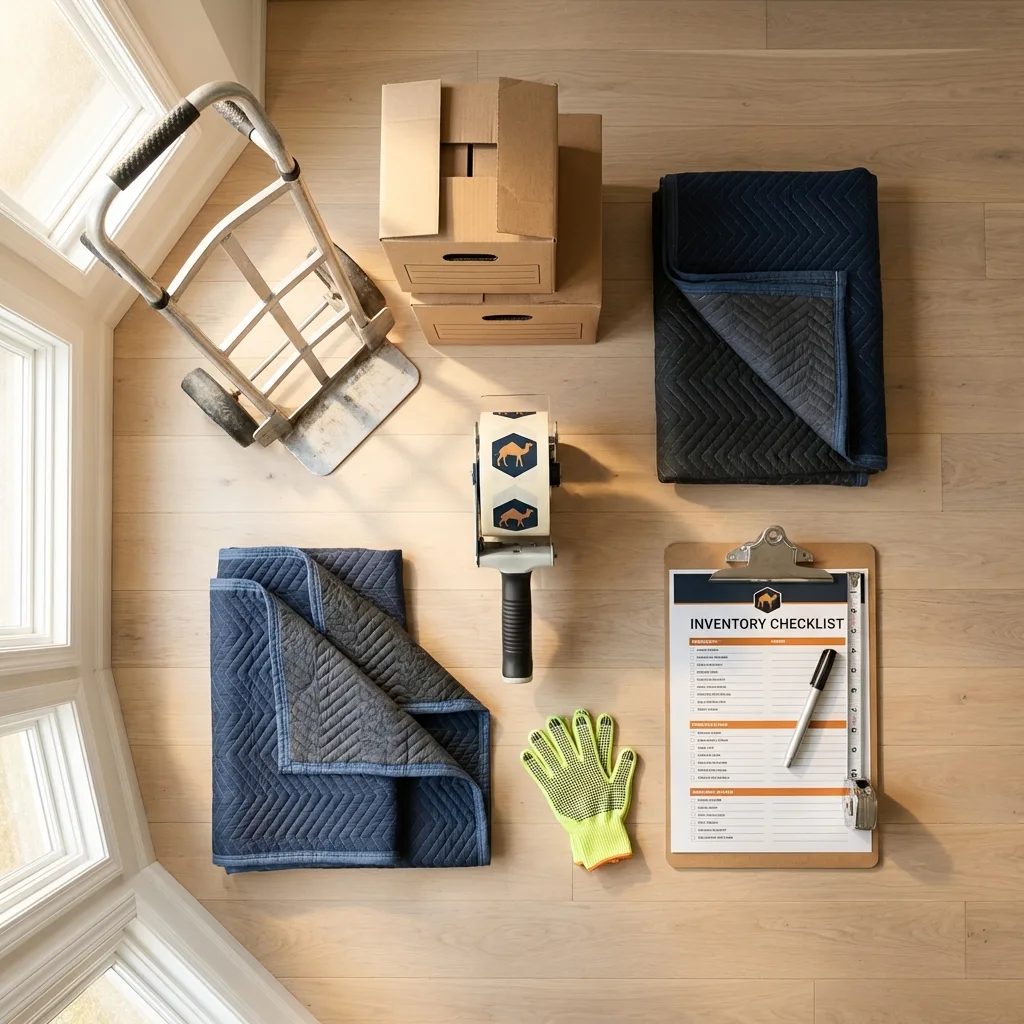 Professional moving supplies and packing materials layout for Newville residential relocations